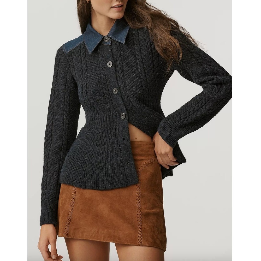 PILCRO x ANTHROPOLOGIE Peplum Cable Cardigan Sweater